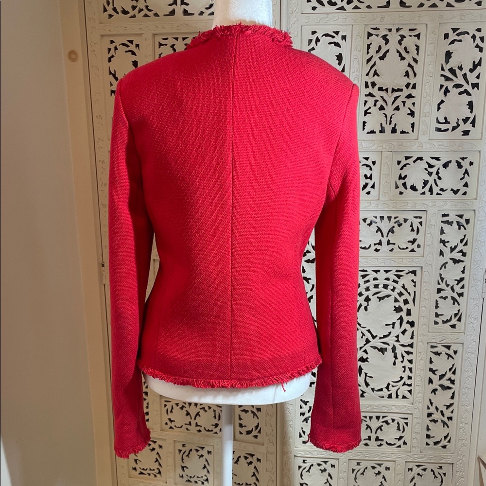 L'AGENCE Red Fringed Open-Front Blazer - Picture 6 of 16